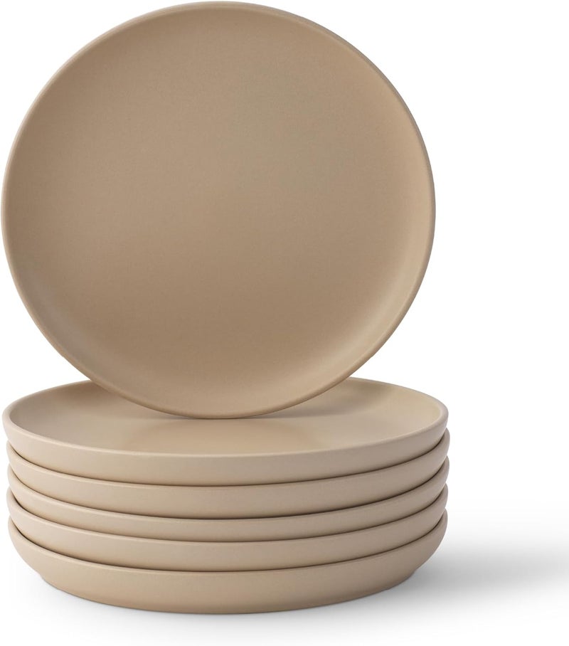 JoyJolt JoyJolt Mesa Stoneware Salad Plates 8 Round Lunch Plates Dishwasher and Microwave Safe Plate Set of 6 Modern Rustic Dinnerware Appetizer Dessert or Dinner Sides Kitchen Dishes  Matte Beige  - Image 1
