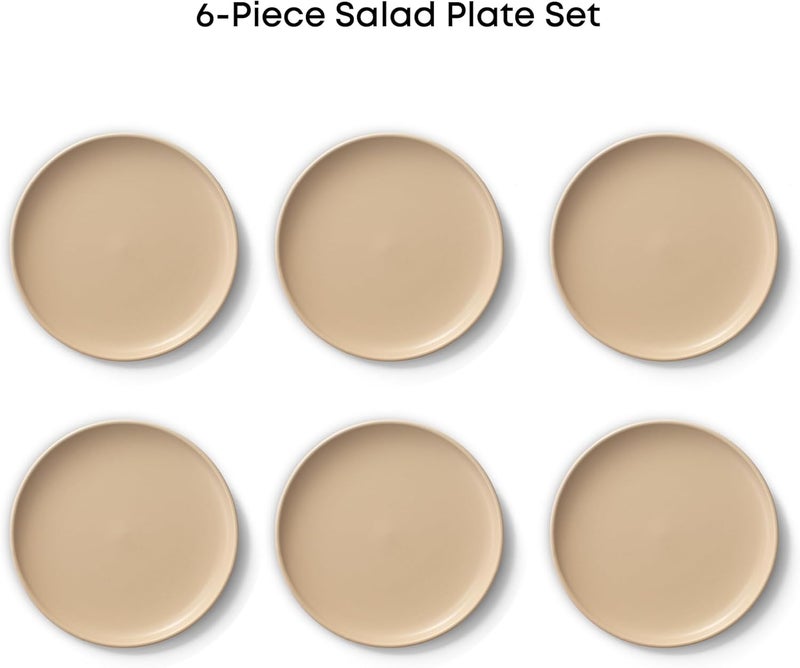 JoyJolt JoyJolt Mesa Stoneware Salad Plates 8 Round Lunch Plates Dishwasher and Microwave Safe Plate Set of 6 Modern Rustic Dinnerware Appetizer Dessert or Dinner Sides Kitchen Dishes  Matte Beige  - Image 3