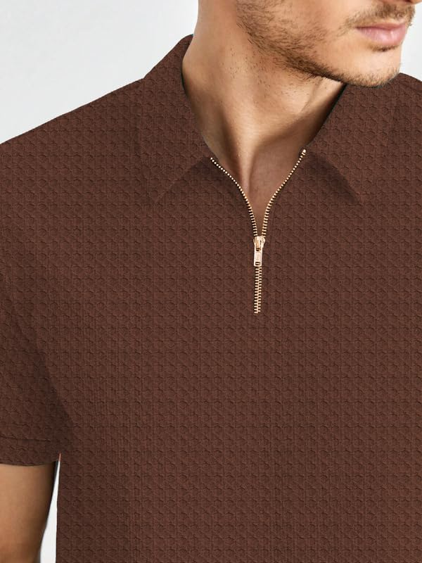 KAJARU Men's Polyster Blend Regular Fit T-Shirt with Half Sleeve Chain Polo Collar V-Neck Standard Length and Classic Style - Image 4
