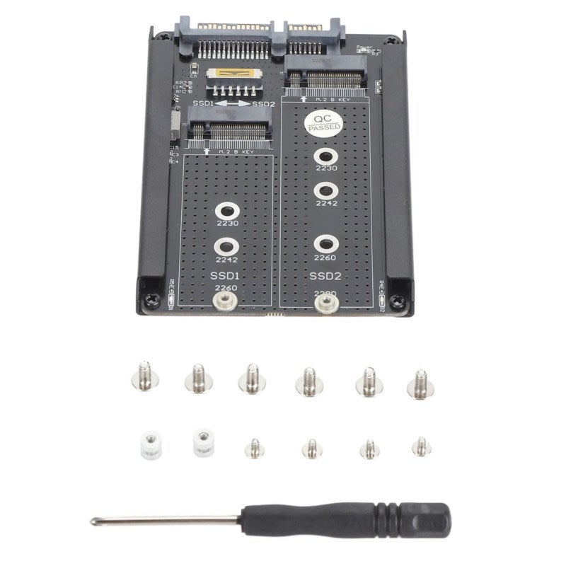 محول Dual NGFF B M Key M.2 SSD Card بسمك 7 ملم 2.5 بوصة SATA III مع إطار تثبيت - محول Dual M.2 SSD إلى 2.5 بوصة SATA بسرعة 6Gbps لتثبيت النظام - Image 1