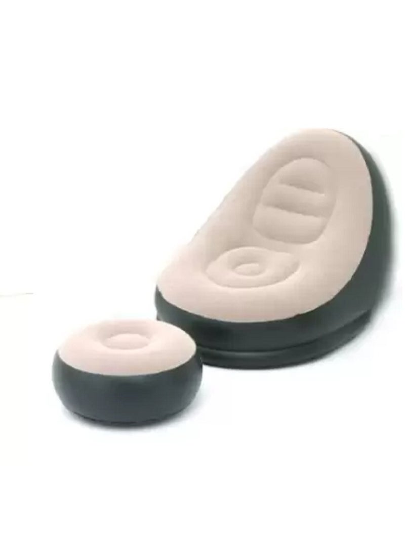 FULL JOY - Inflatable Air Chair with Footstool Vinyl 1 Seater Inflatable Sofa , Brown - Image 1