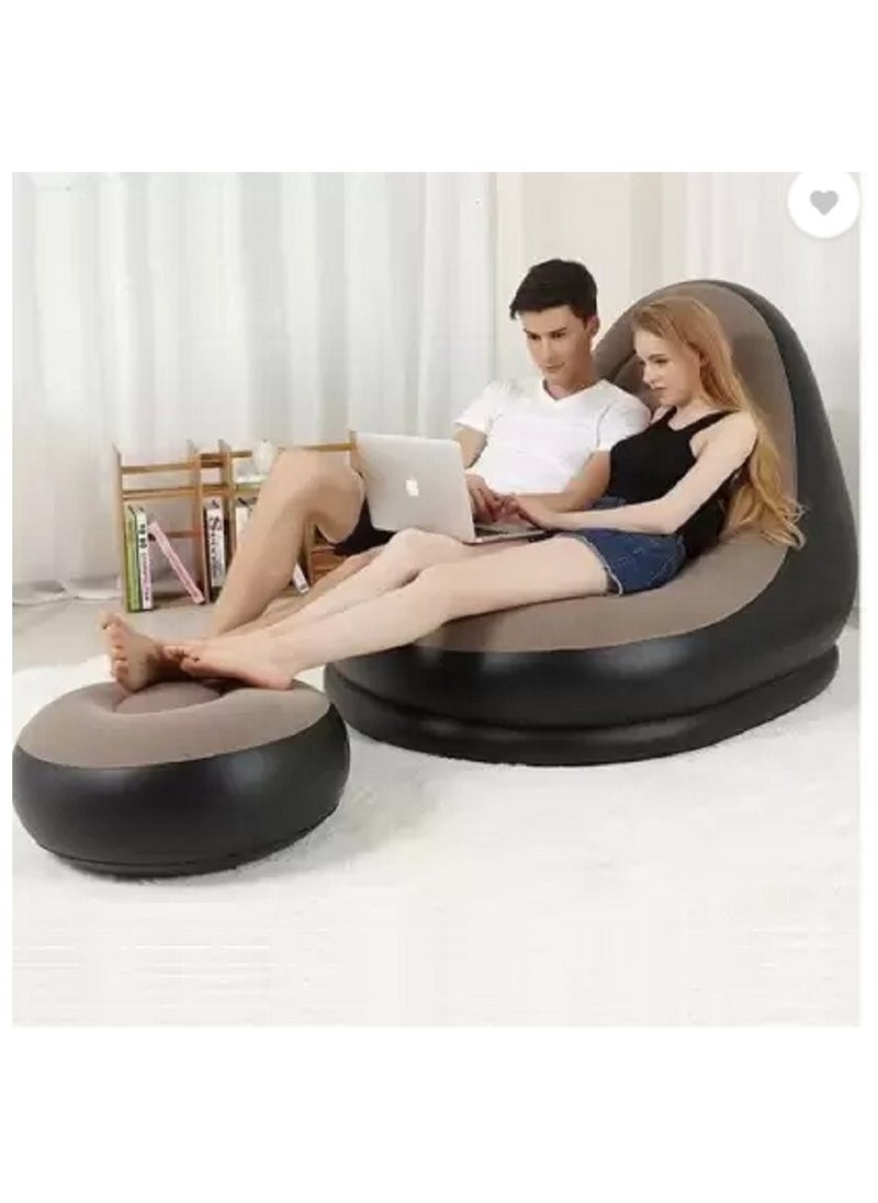 FULL JOY - Inflatable Air Chair with Footstool Vinyl 1 Seater Inflatable Sofa , Brown - Image 1