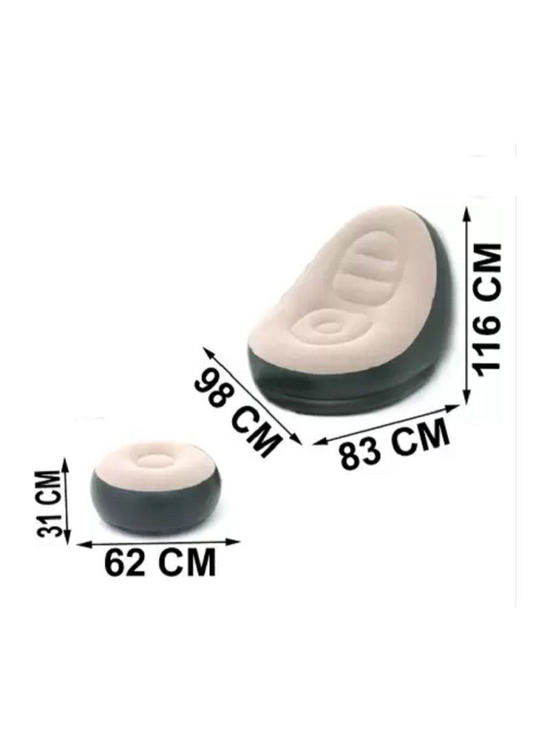 FULL JOY - Inflatable Air Chair with Footstool Vinyl 1 Seater Inflatable Sofa , Brown - Image 1