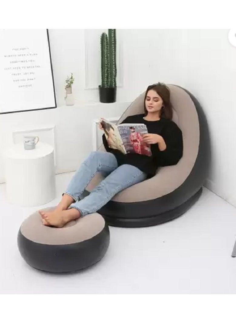 FULL JOY - Inflatable Air Chair with Footstool Vinyl 1 Seater Inflatable Sofa , Brown - Image 1