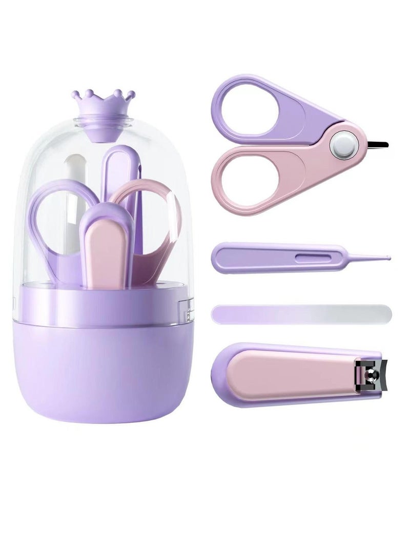 واي آند دي Baby Nail Kit 4-in-1 Care Set with Transparent Box and Crown Decoration Clippers Scissor File Tweezers - Idear Gift for Newborn Infant Toddler Kids Purple - Image 1
