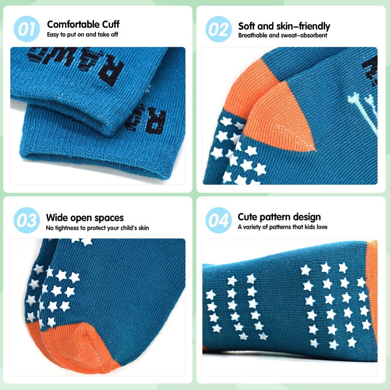 Tphon Toddler Baby Non Slip Socks Infant Anti Skid Socks with Grips 12 Pairs Crew Sock for 1-3 Years Kids Boys Girls - Image 3