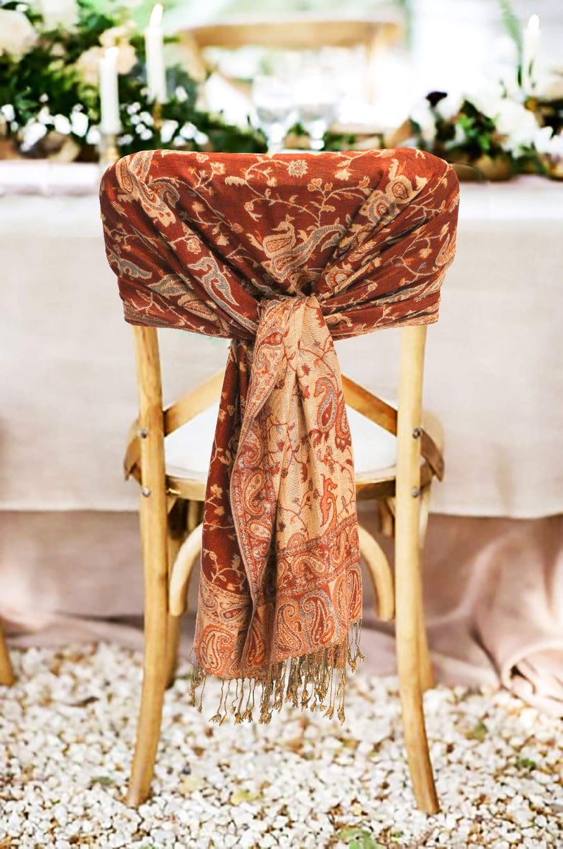 Sakkas Soft Silky Double Layer Jacquard Paisley Pashmina Shawl/Wrap/Scarf - Rust/Gold - Image 4