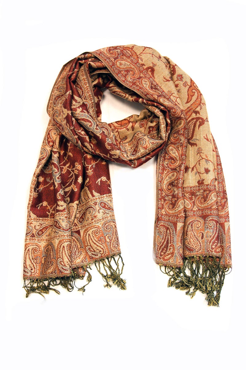 Sakkas Soft Silky Double Layer Jacquard Paisley Pashmina Shawl/Wrap/Scarf - Rust/Gold - Image 2