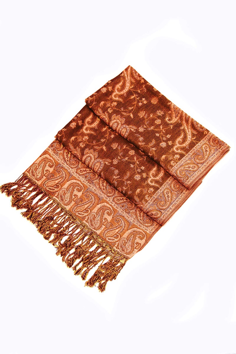 Sakkas Soft Silky Double Layer Jacquard Paisley Pashmina Shawl/Wrap/Scarf - Rust/Gold - Image 3