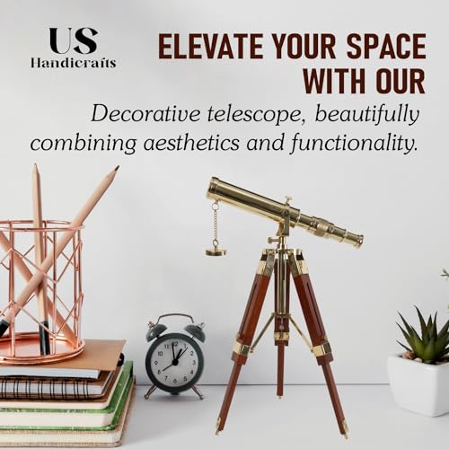 US HANDICRAFTS Vintage Brass Nickel on Tripod Stand – Chrome Desktop Telescope for Home Decor & Table Accessory, Nautical Spyglass for Navy & Outdoor Adventures (Style 2) - Image 3