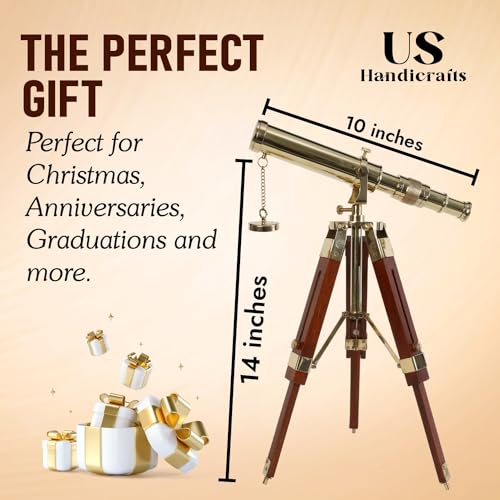 US HANDICRAFTS Vintage Brass Nickel on Tripod Stand – Chrome Desktop Telescope for Home Decor & Table Accessory, Nautical Spyglass for Navy & Outdoor Adventures (Style 2) - Image 5