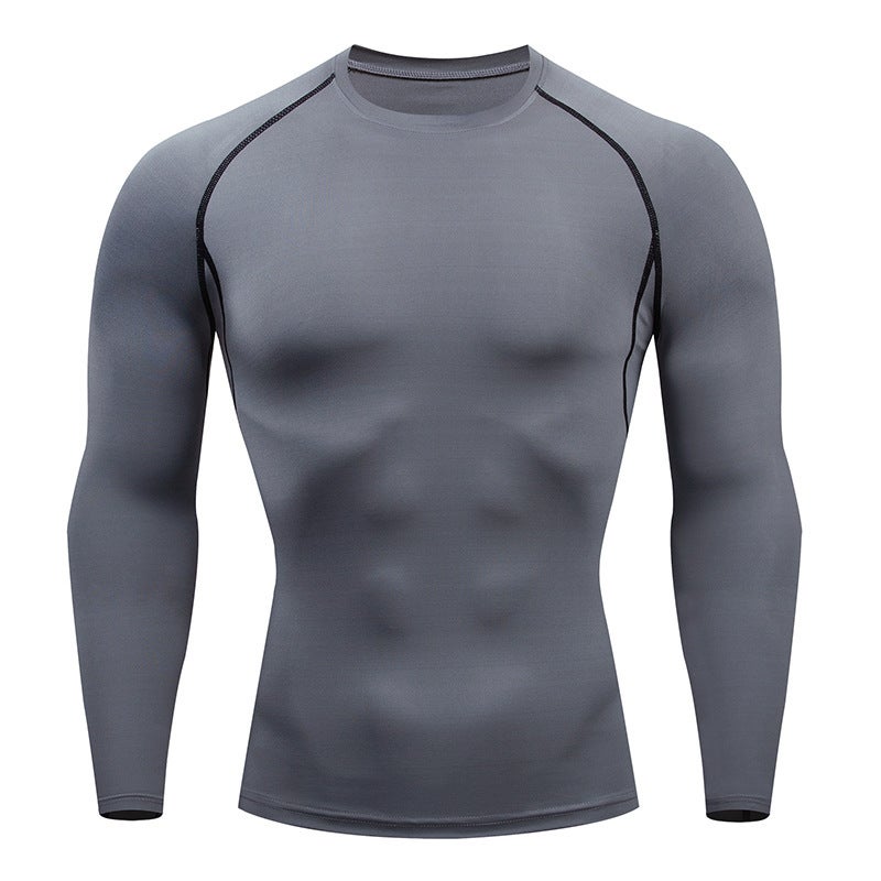 Generic Mens Colorful Milk Silk Quick-Dry Compression Top gray long sleeve 