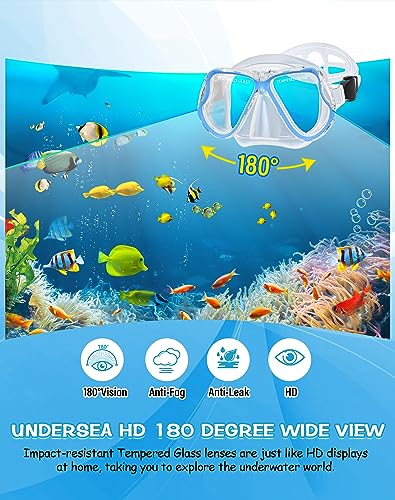 Greatever Dry Snorkel SetPanoramic Wide View AntiFog Scuba Diving MaskProfessional Snorkeling Gear for Adults Kids - Image 3
