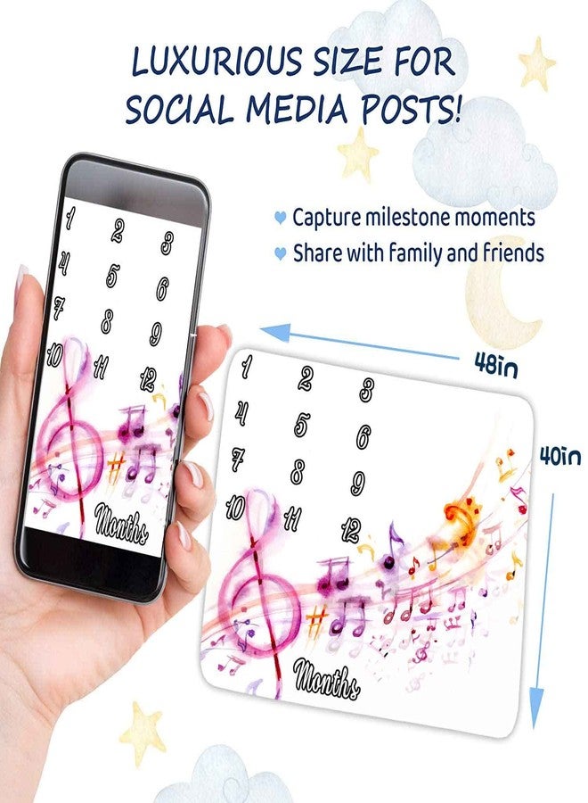 FHZON Musical Theme Baby Monthly Milestone Blanket for Boys and Girls, Watercolor Note Sheet Music Month and Age Blanket, 48x40in Soft Flannel, Monthly Newborn Gift Baby Photo Blanket BTQQFH12 - Image 3