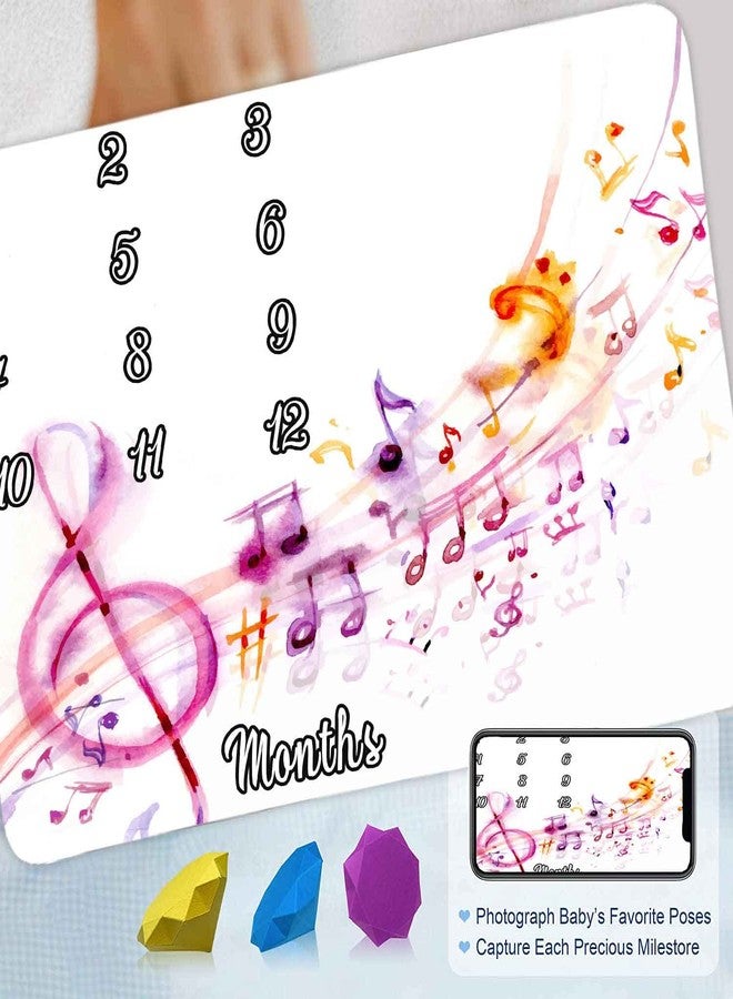 FHZON Musical Theme Baby Monthly Milestone Blanket for Boys and Girls, Watercolor Note Sheet Music Month and Age Blanket, 48x40in Soft Flannel, Monthly Newborn Gift Baby Photo Blanket BTQQFH12 - Image 2