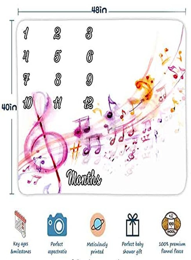 FHZON Musical Theme Baby Monthly Milestone Blanket for Boys and Girls, Watercolor Note Sheet Music Month and Age Blanket, 48x40in Soft Flannel, Monthly Newborn Gift Baby Photo Blanket BTQQFH12 - Image 4