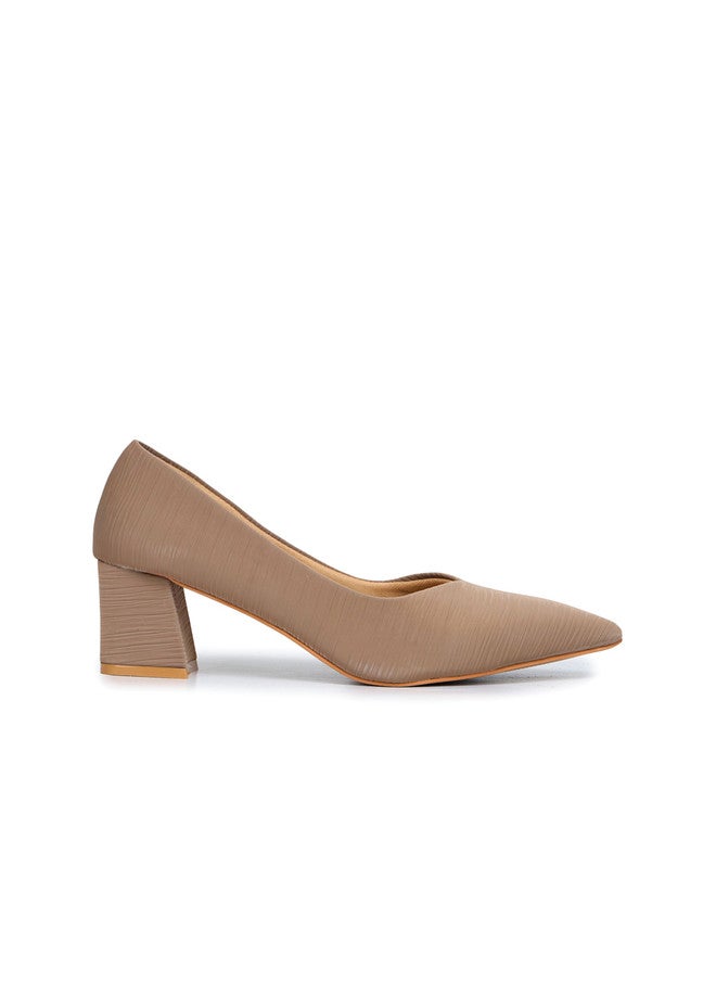 She Zone Beige Pointed Toe Block Heel Pumps for Women - Image 4