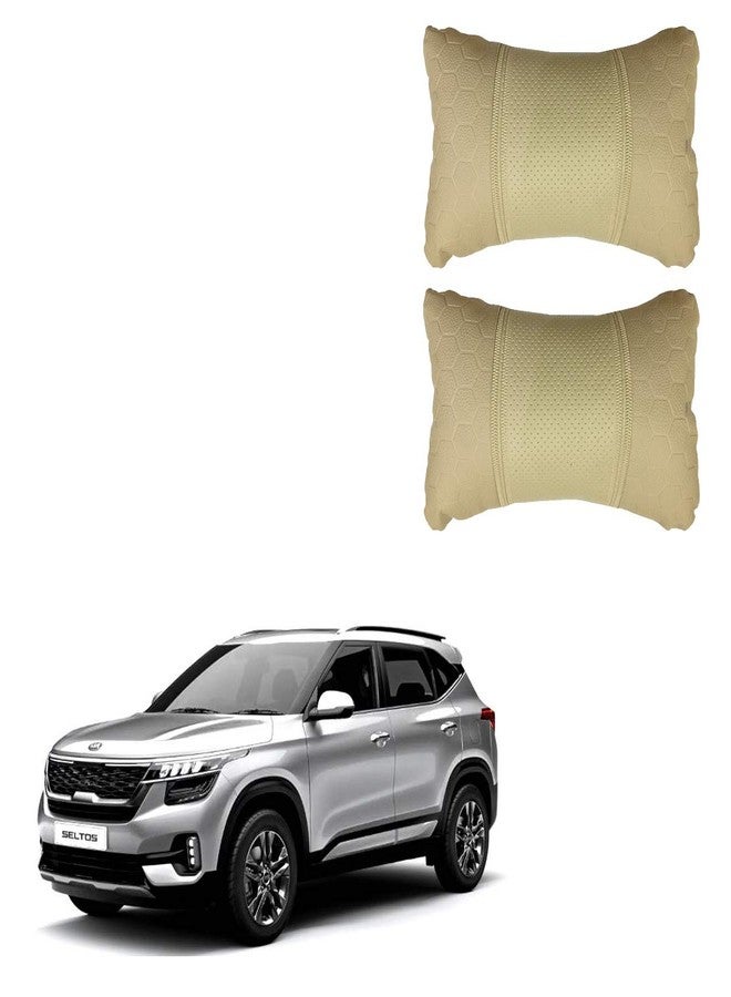 PulGos Beige Leathertte Material Neck Rest Cushion in Football Design for Car_1112 - Image 1