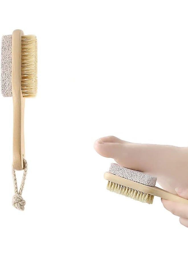 مزدوجة من جانب الحجر الطبيعي بدة القدم فرشاة ، مقبض خشبي ، تدليك الجلد الميت - Image 1