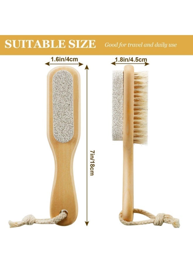 مزدوجة من جانب الحجر الطبيعي بدة القدم فرشاة ، مقبض خشبي ، تدليك الجلد الميت - Image 2
