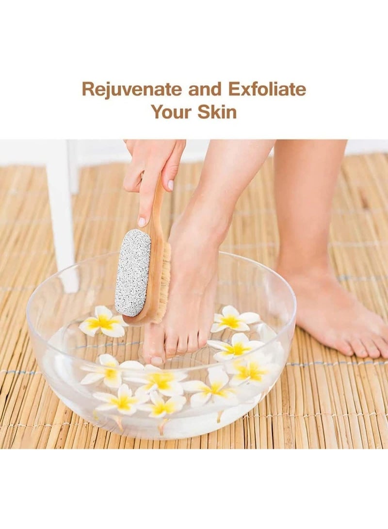 مزدوجة من جانب الحجر الطبيعي بدة القدم فرشاة ، مقبض خشبي ، تدليك الجلد الميت - Image 3