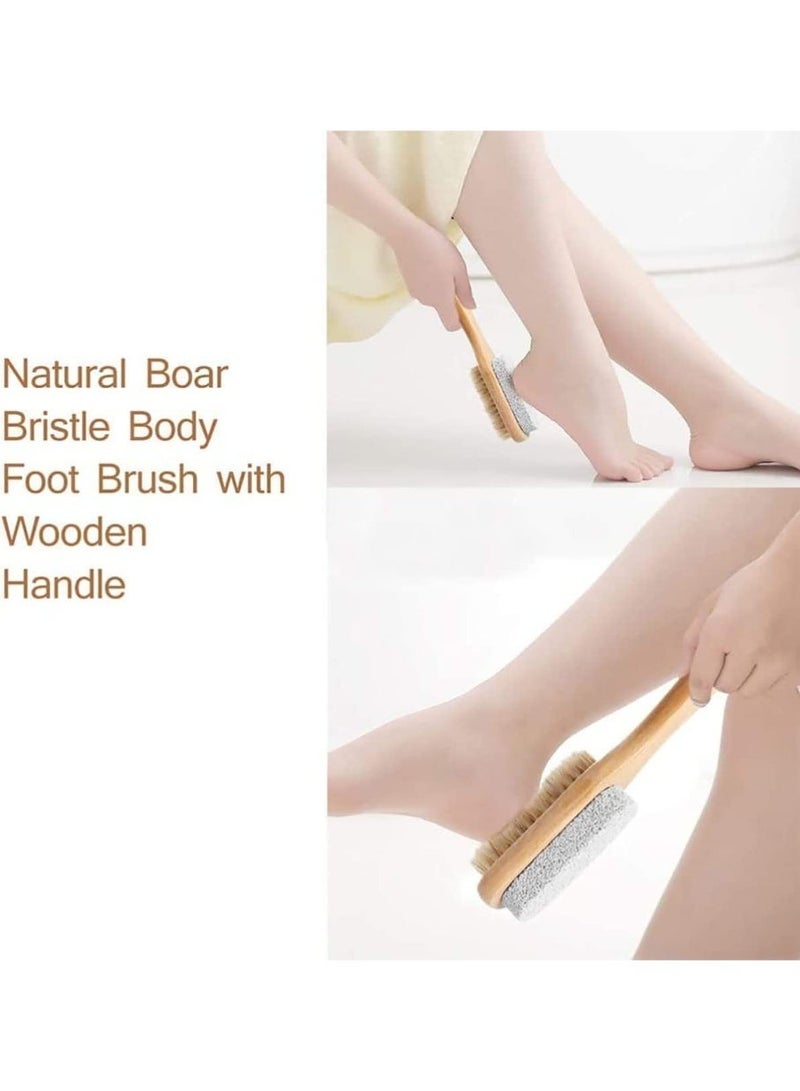 مزدوجة من جانب الحجر الطبيعي بدة القدم فرشاة ، مقبض خشبي ، تدليك الجلد الميت - Image 5