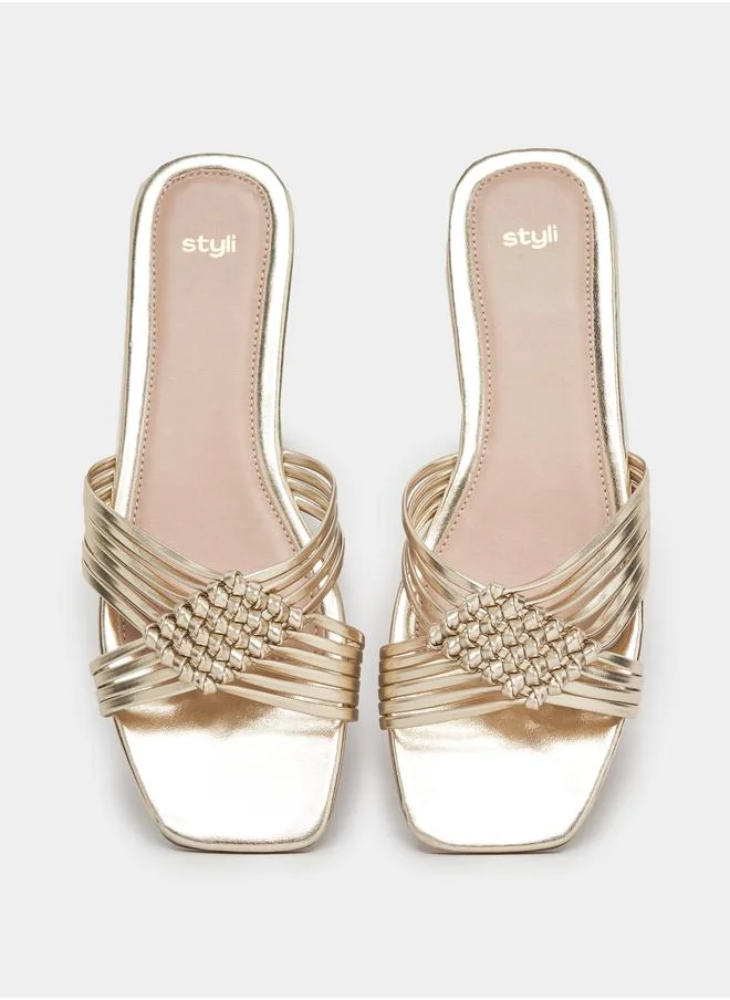 ستايلي Metallic Cross Strap Flat Sandals