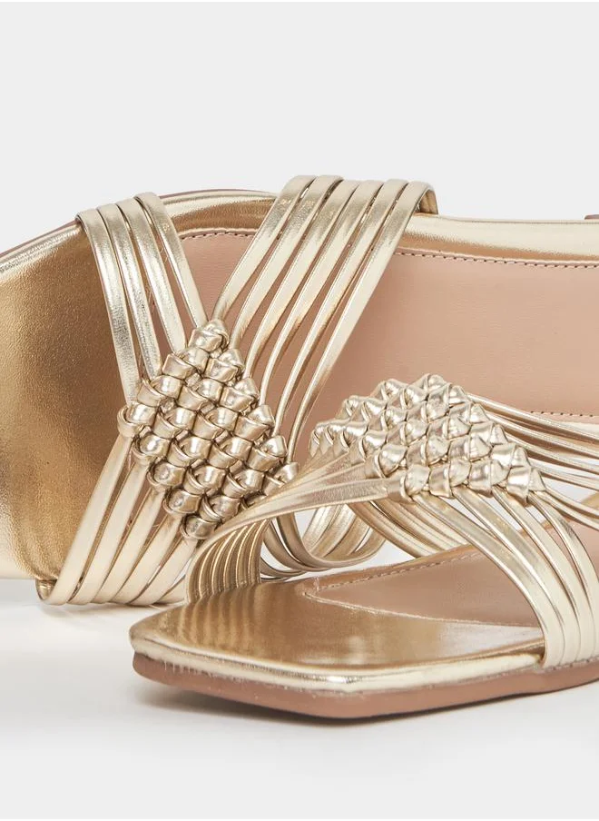 ستايلي Metallic Cross Strap Flat Sandals