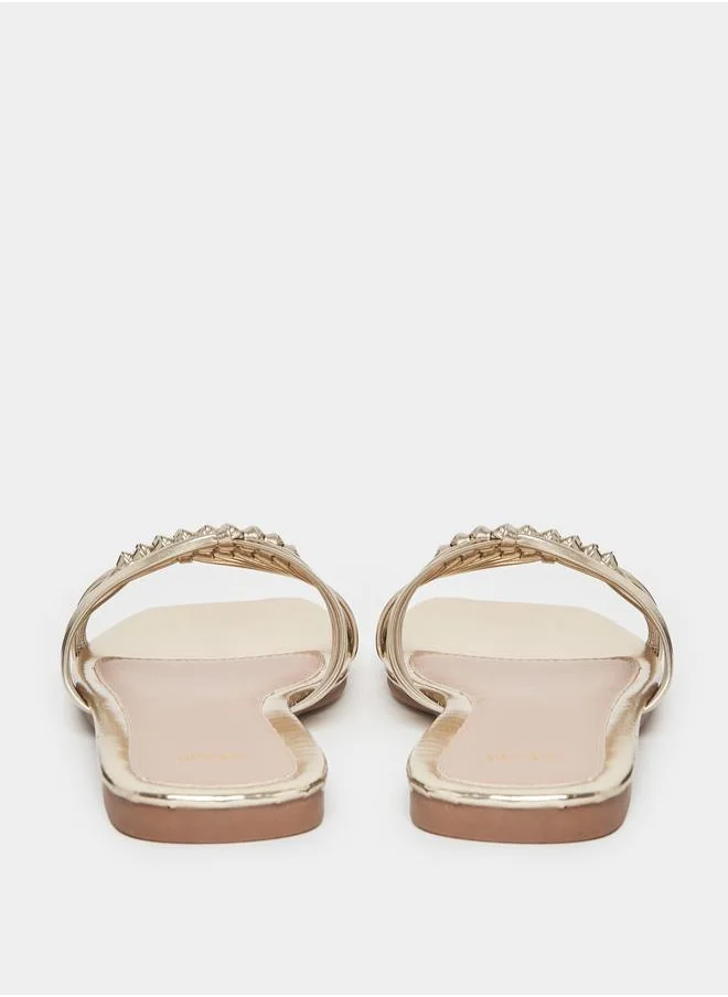 ستايلي Metallic Cross Strap Flat Sandals