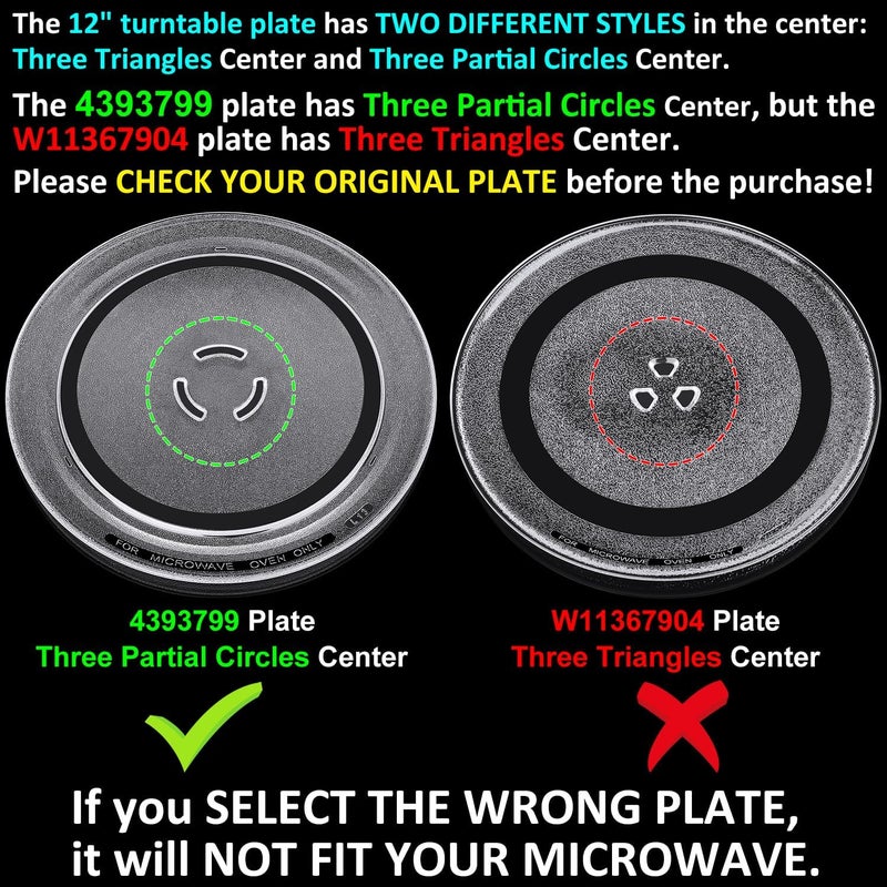 Jolaxy 12" Turntable Plate Replacement for Whirlpool Kenmore Maytag Amana Estate Microwaves, 4393799 Glass Cooking Tray with Three Partial Circles Center - Image 2