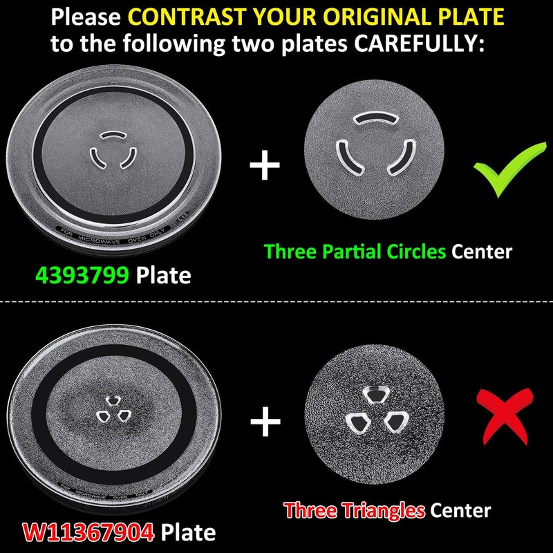 Jolaxy 12" Turntable Plate Replacement for Whirlpool Kenmore Maytag Amana Estate Microwaves, 4393799 Glass Cooking Tray with Three Partial Circles Center - Image 3