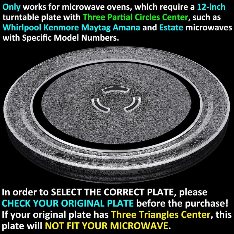 Jolaxy 12" Turntable Plate Replacement for Whirlpool Kenmore Maytag Amana Estate Microwaves, 4393799 Glass Cooking Tray with Three Partial Circles Center - Image 4