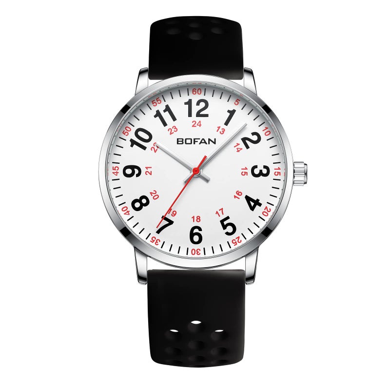 BOFAN Nurse Watch for Medical Professionals,Students,Doctors with Easy to Read Dial,Second Hand and 24 Hour,Soft and Breathable Black Silicone Band,Water Resistant - Image 1