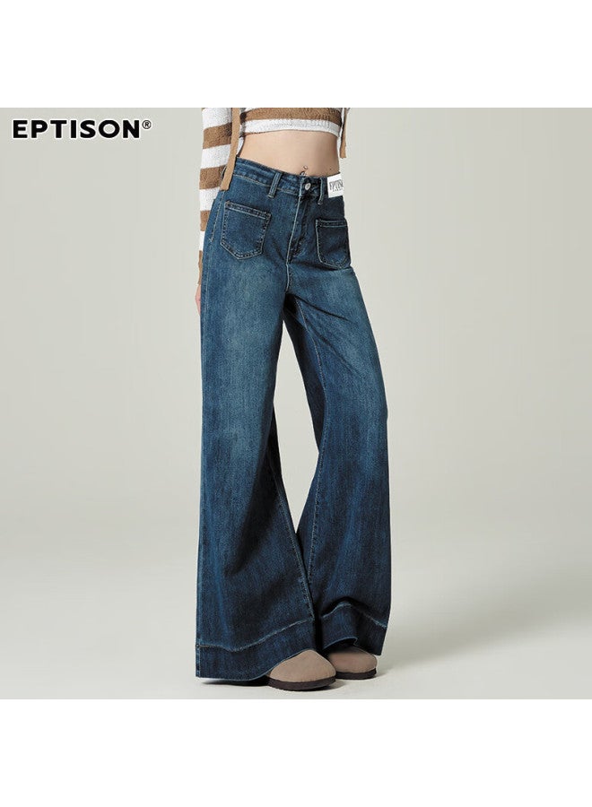 EPTISON Yipintiancheng Hong Kong Style Retro Jeans For Women, Spring Season, Versatile, Slimming, Concealing, Loose-fitting, Pee, Floor-length Wide-leg Pants For Women - Image 4
