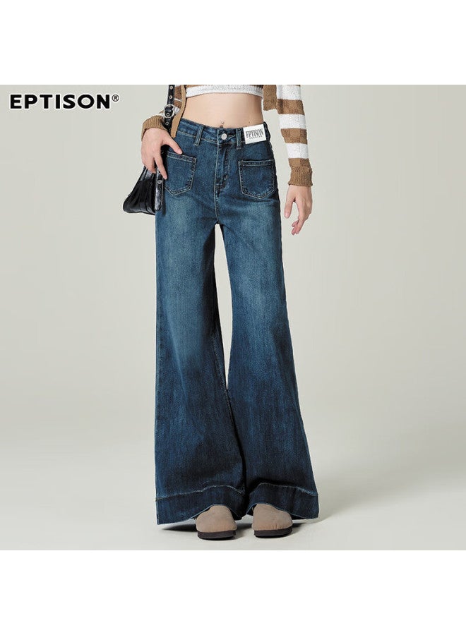 EPTISON Yipintiancheng Hong Kong Style Retro Jeans For Women, Spring Season, Versatile, Slimming, Concealing, Loose-fitting, Pee, Floor-length Wide-leg Pants For Women - Image 3
