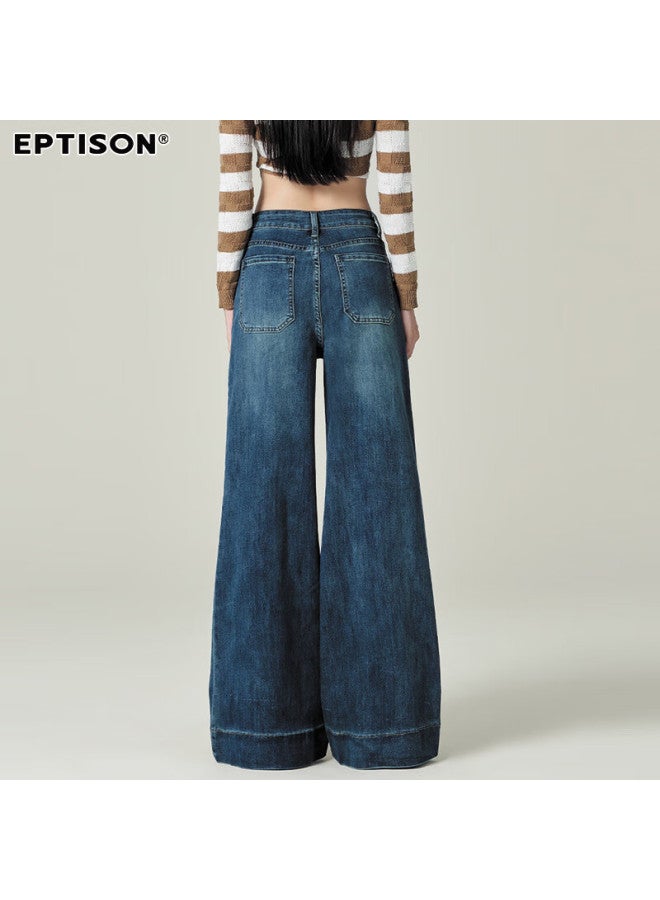 EPTISON Yipintiancheng Hong Kong Style Retro Jeans For Women, Spring Season, Versatile, Slimming, Concealing, Loose-fitting, Pee, Floor-length Wide-leg Pants For Women - Image 5