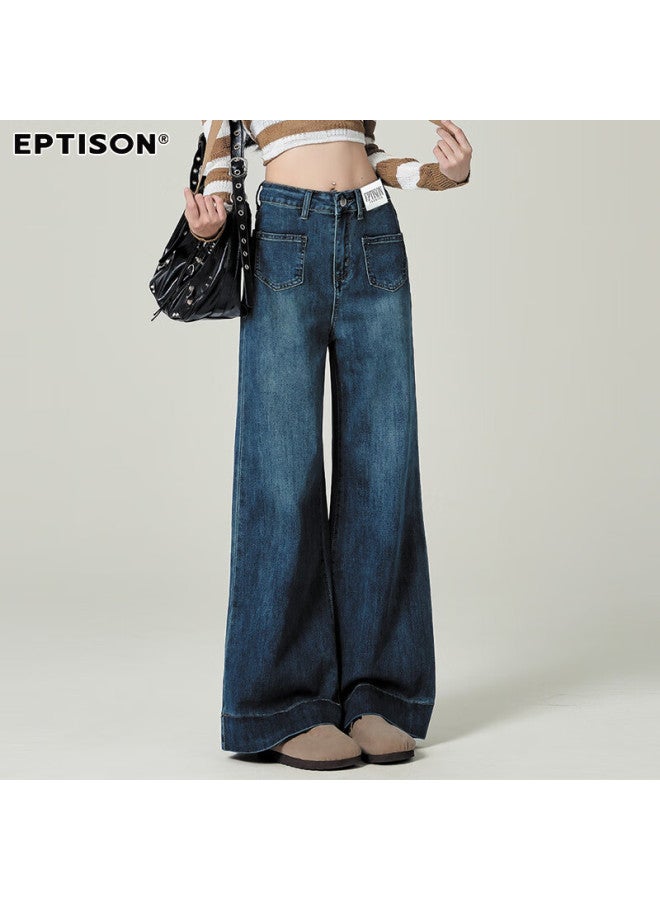 EPTISON Yipintiancheng Hong Kong Style Retro Jeans For Women, Spring Season, Versatile, Slimming, Concealing, Loose-fitting, Pee, Floor-length Wide-leg Pants For Women - Image 1