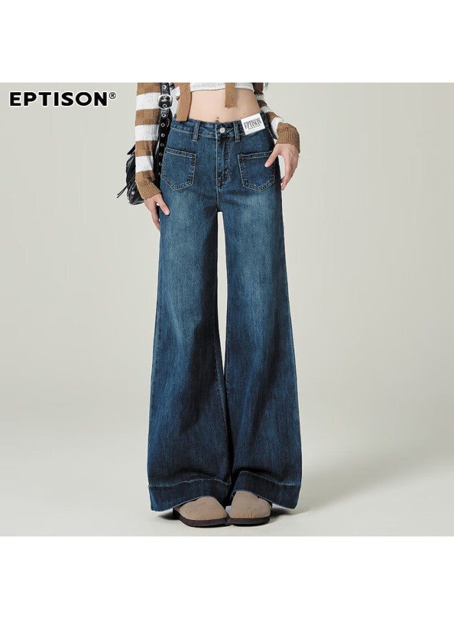 EPTISON Yipintiancheng Hong Kong Style Retro Jeans For Women, Spring Season, Versatile, Slimming, Concealing, Loose-fitting, Pee, Floor-length Wide-leg Pants For Women - Image 2