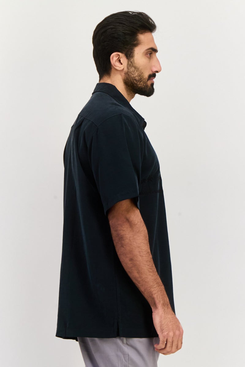 QUIKSILVER Men Regular Fit Embroidered Short Sleeve Casual Shirt, Black - Image 4