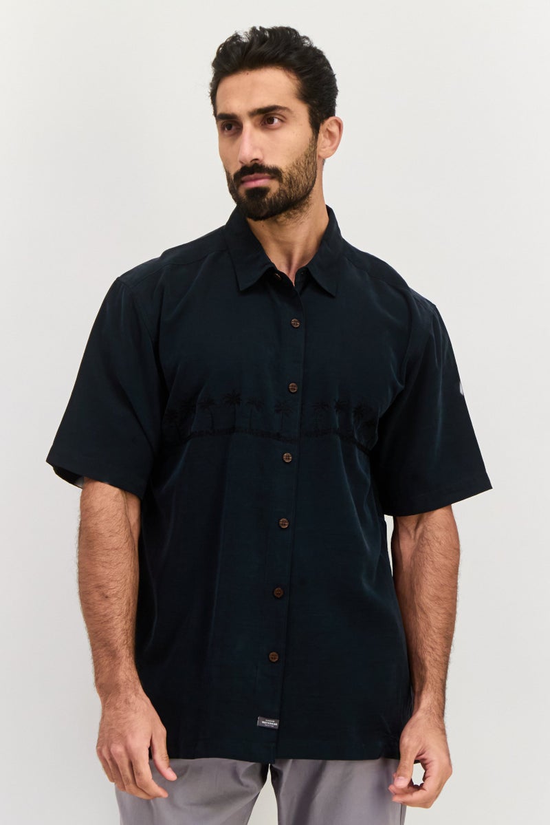 QUIKSILVER Men Regular Fit Embroidered Short Sleeve Casual Shirt, Black - Image 1