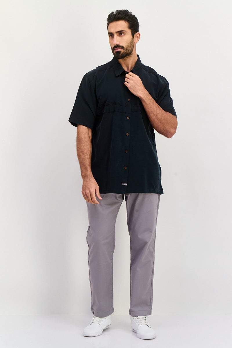 QUIKSILVER Men Regular Fit Embroidered Short Sleeve Casual Shirt, Black - Image 3