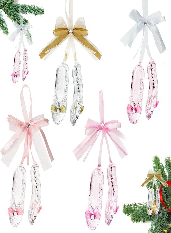 Vinsot 8 Pairs Acrylic Christmas Ballet Shoes Ornament Ballerina Dance Ornaments for Xmas Tree Fake Crystal Shoes Hanging Ornament Bows Ribbons for Christmas Party Anniversary Birthday Decoration - Image 1