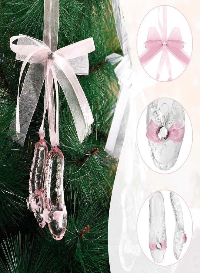 Vinsot 8 Pairs Acrylic Christmas Ballet Shoes Ornament Ballerina Dance Ornaments for Xmas Tree Fake Crystal Shoes Hanging Ornament Bows Ribbons for Christmas Party Anniversary Birthday Decoration - Image 2