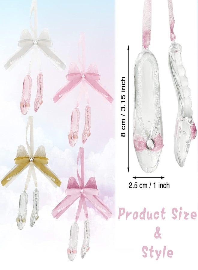Vinsot 8 Pairs Acrylic Christmas Ballet Shoes Ornament Ballerina Dance Ornaments for Xmas Tree Fake Crystal Shoes Hanging Ornament Bows Ribbons for Christmas Party Anniversary Birthday Decoration - Image 3