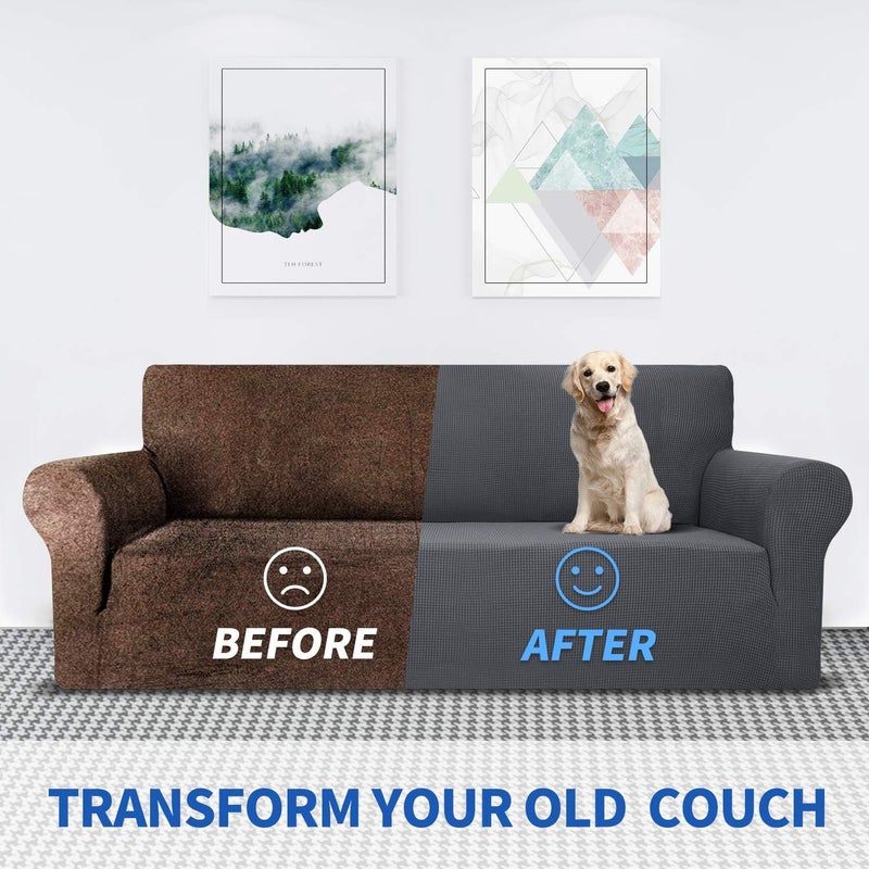 MAXIJIN Super Stretch Couch Cover for 3 Cushion Couch, 1-Piece Universal Sofa Covers Living Room Jacquard Spandex Furniture Protector Dogs Pet Friendly Fitted (Extra Large, Gray) - Image 4