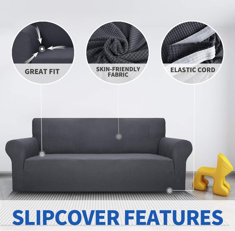 MAXIJIN Super Stretch Couch Cover for 3 Cushion Couch, 1-Piece Universal Sofa Covers Living Room Jacquard Spandex Furniture Protector Dogs Pet Friendly Fitted (Extra Large, Gray) - Image 3