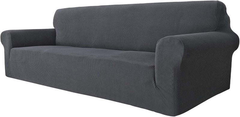 MAXIJIN Super Stretch Couch Cover for 3 Cushion Couch, 1-Piece Universal Sofa Covers Living Room Jacquard Spandex Furniture Protector Dogs Pet Friendly Fitted (Extra Large, Gray) - Image 1
