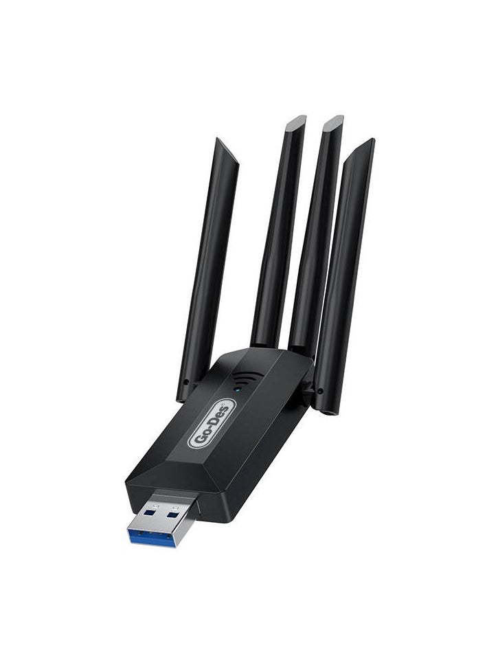 GO-DES Dual Band 1200m 300Mbps 4 Antenna Wireless Internet Provider USB WiFi Adapter(GD-BT318)  - Image 1