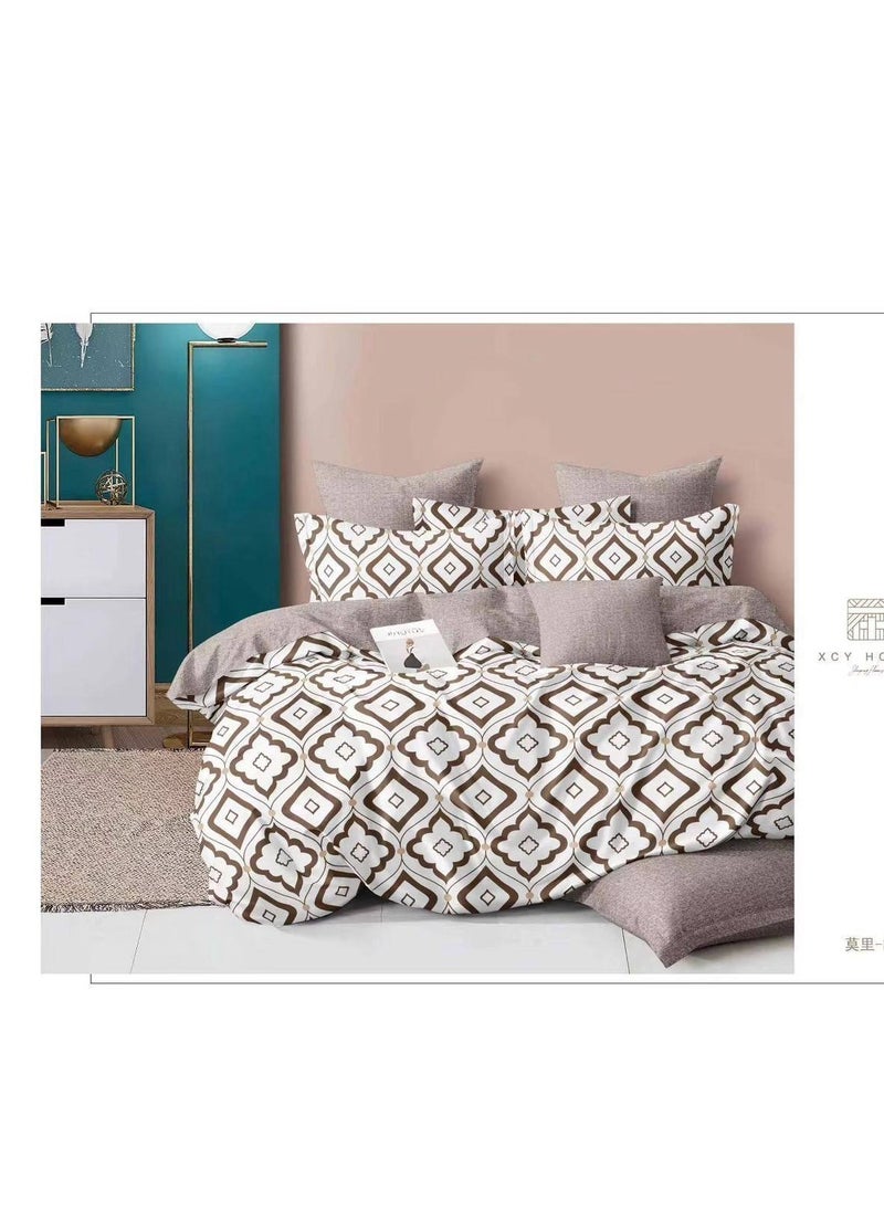 Generic 4-Piece Single Size Duvet Cover Set – cotton Bedding Set with Duvet Cover, Fitted Sheet, and 2 Pillowcases -160x210cm 