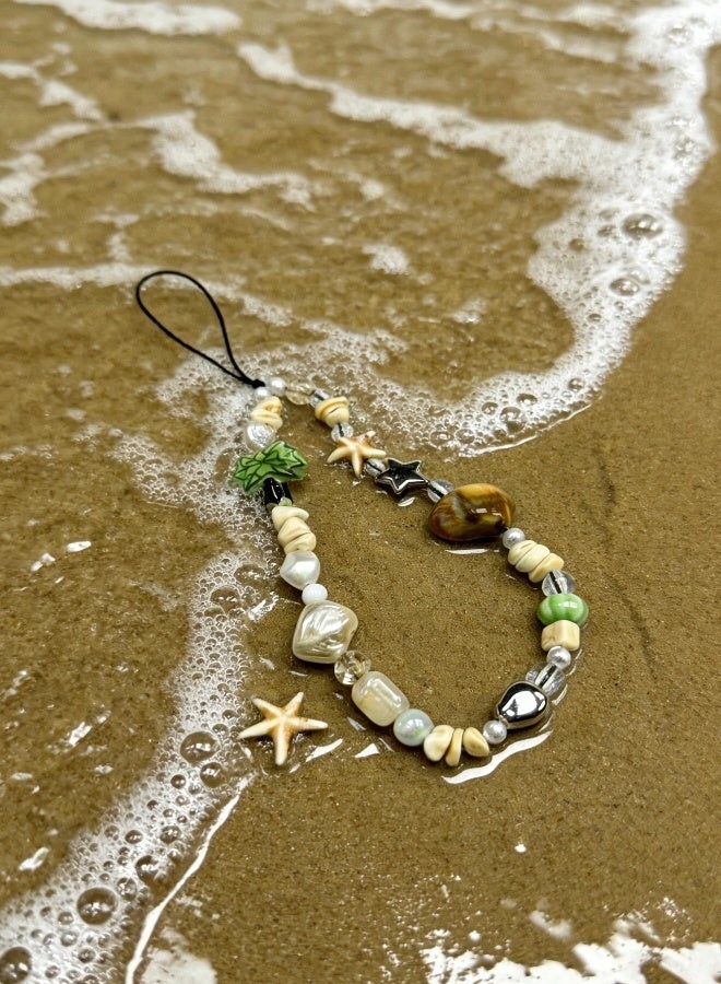 Mobile Phone Chain Decorated with Lovely Palm Tree White Heart Shaped Beads and Randomly Placed Shells - Image 5